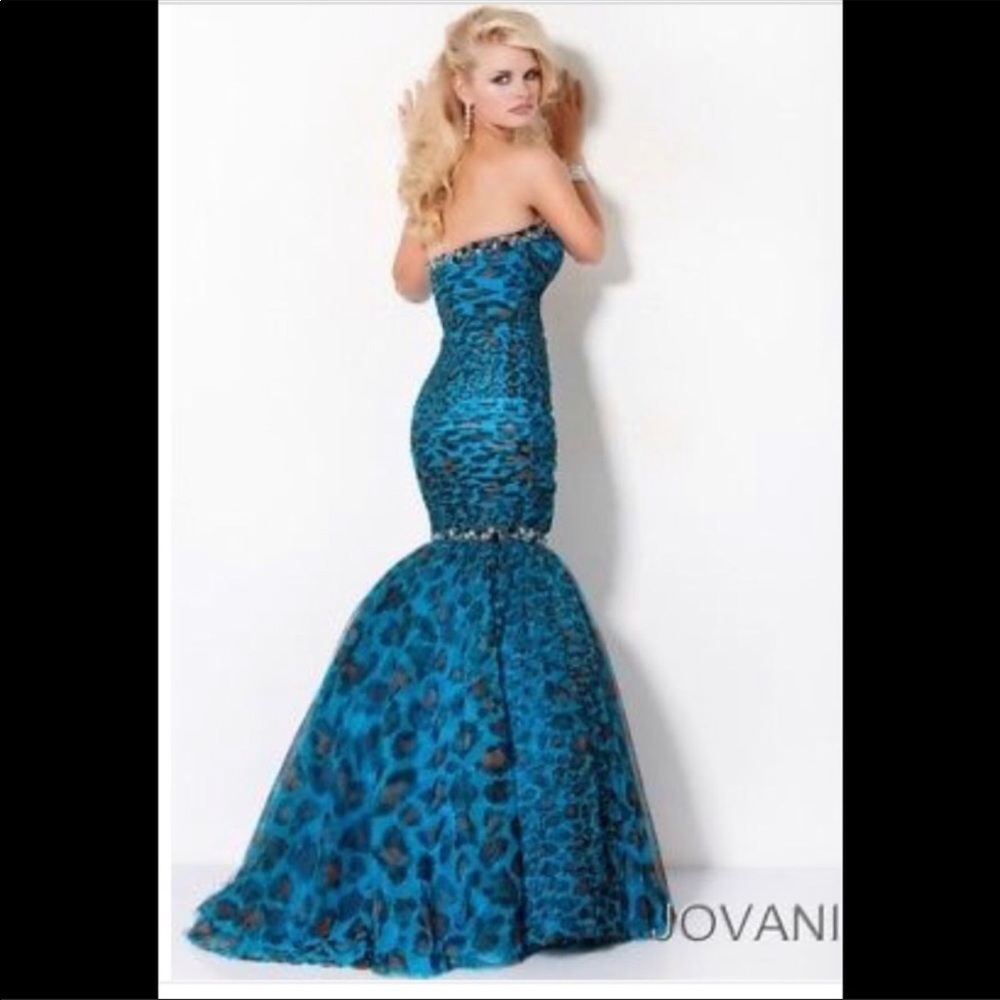 Jovani sz 2 animal print mermaid rhinestone dress - Picture 2 of 7